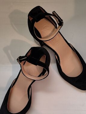 J. Crew Black Suede Ankle-Strap Pointed Flats